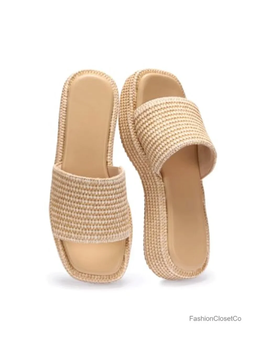 Raffia Espadrille Platform Sandals Women Woven Straw Flatform Slides